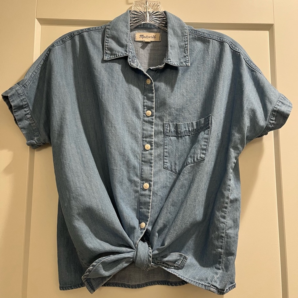 Madewell Denim Short-Sleeve Tie-Front Shirt
